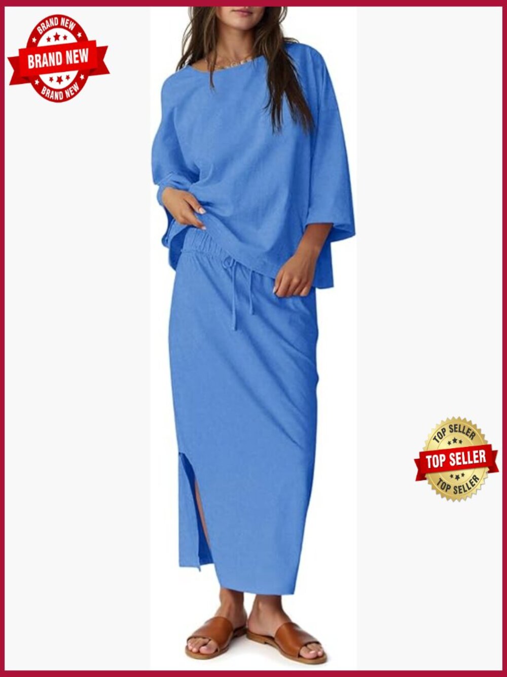 Womens 2 Piece Skirt Sets Oversized 3/4 Sleeve Top and Maxi Skirt Matching